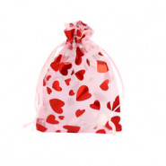 Organza Jewellery Bag 7x9cm heart - Light pink-red